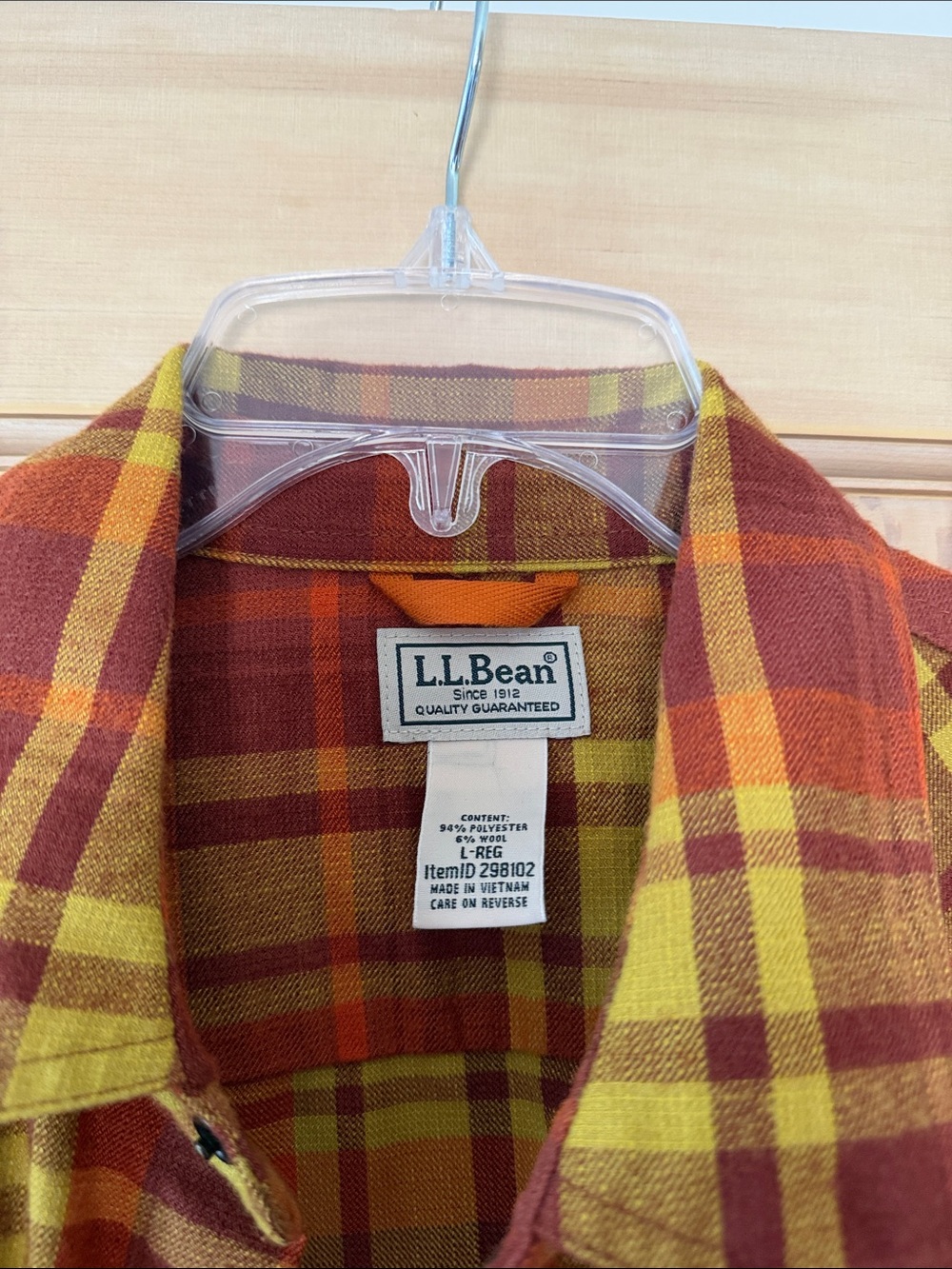 L.L. Bean Plaid Flannel Shirt - Yellow & Rust Orange - Picture 2 of 7